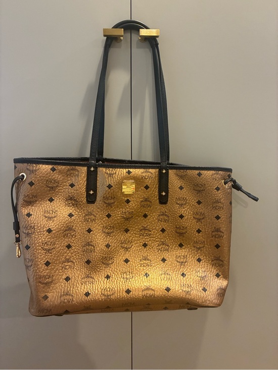 MCM Handbags - Authentic MCM Metallic Gold Tote with Black Trim - Amazing Condition